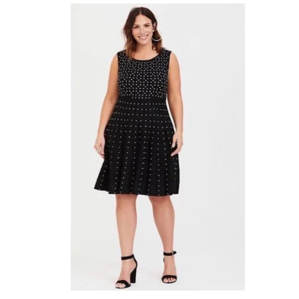 Torrid Dresses Sweater Skater Polka Dot Midi Dress Black/White Sz-3